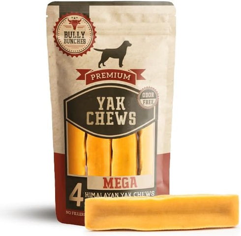 Bully Bunches Mega Authentic Yak Cheese Himalayan Chews for Giant Dogs, All Natural Dental Chews (4 PK)