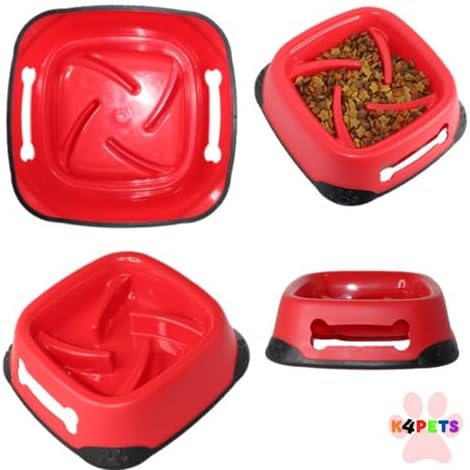 Slow Feeder Pet Eater Bowl, Medium, Elegant Red Color