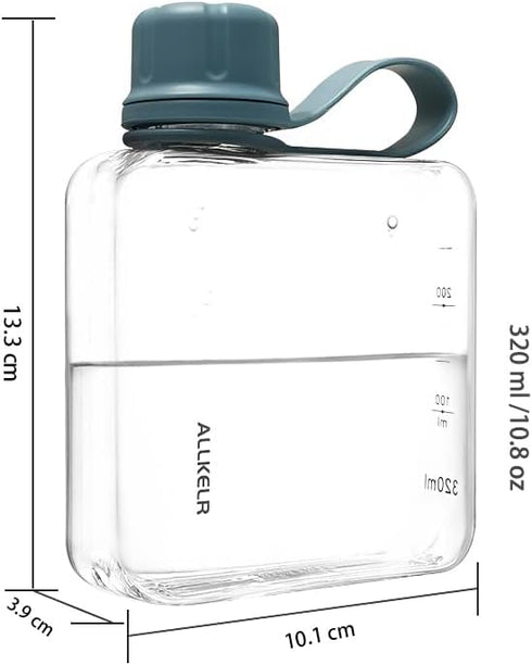 Portable Flat Water Bottle, BPA Free Reusable Tritan Plastic Travel Bottle, Lightweight Leakproof Slim Design (Blue,