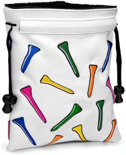 Montela Golf Valuables Pouch, Leather Golf Tee Bag with Drawstrings for Men Women