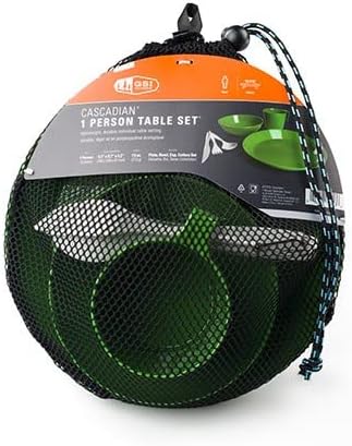 GSI Outdoors Cascadian 1 Person Table Set, 6-Piece Camping Mess Kit, Plastic BPA Free Plate, Bowl, Mug, Cup & Cutlery