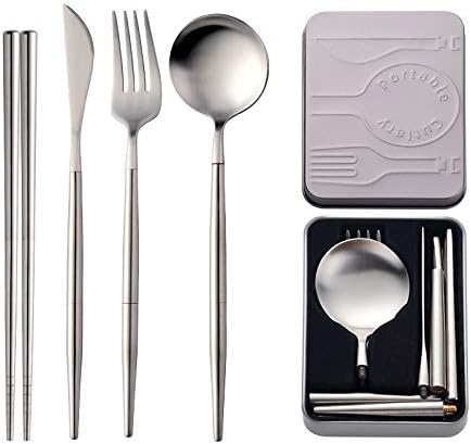 Portable & Reusable Stainless Steel Travel Cutlery Set, Folding Utensil Set with Case for Camping, Picnic, Office