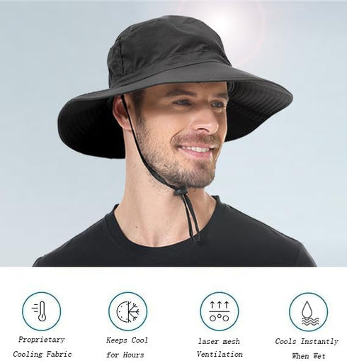ZOORON Boonie Hat, UPF 50+ Cooling Sun Hat for Men and Women, Wide Brim Bucket Hat for Hiking Beach Safari