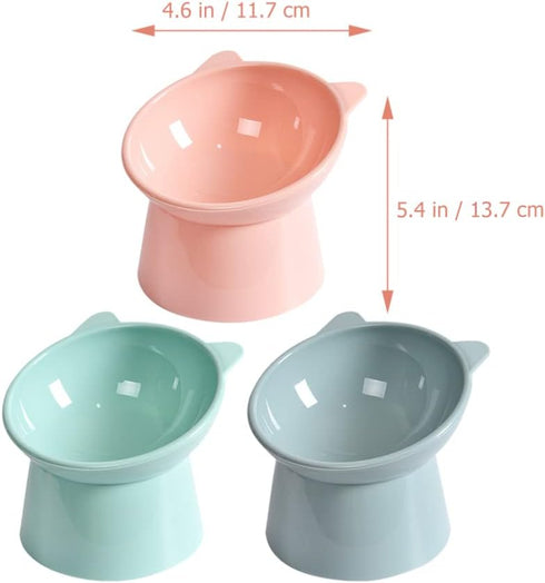 LIFKOME 3PCS Elevated Cat Bowls, Raised Plastic Tilted Pet Food Bowl for Flat-Faced Cats (Pink, Blue, Grey)