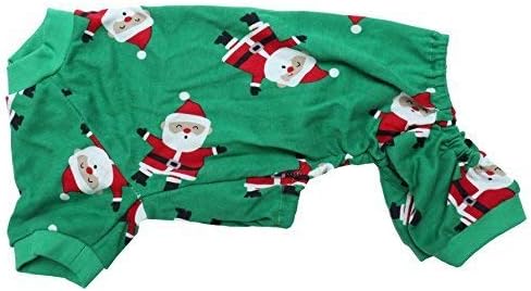 Cute Santa Claus Christmas Dog Pajamas PJS, Green Holiday Pet Clothes Jammies Onsie, Back Length 12" Small