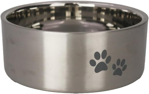 Stainless Steel Non-Slip Double-Wall Insulated Food and Water Bowl for Dogs, Cats, 32 oz, Silver (PN: DWB-Silver-32)