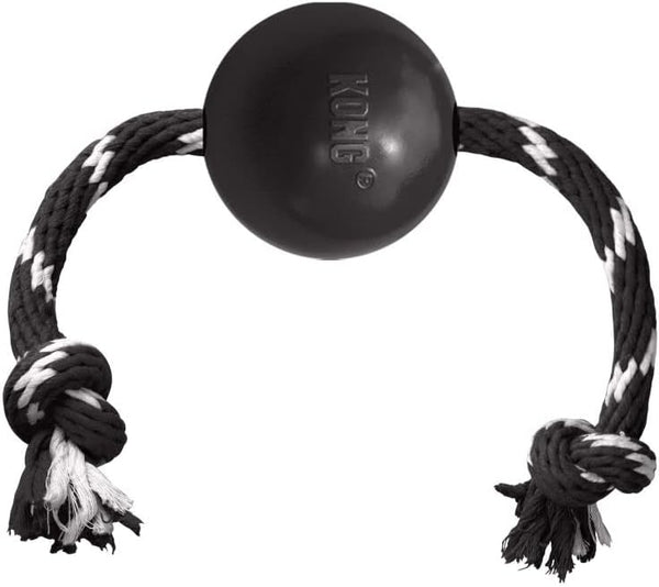 KONG Extreme Ball with Rope, Durable Fetch Toy for Tug and Playtime, Black for Large Dogs