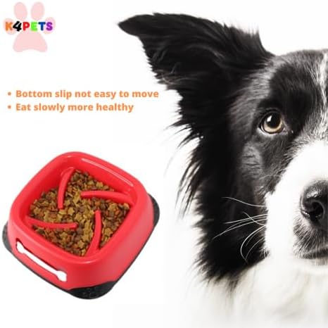 Slow Feeder Pet Eater Bowl, Medium, Elegant Red Color