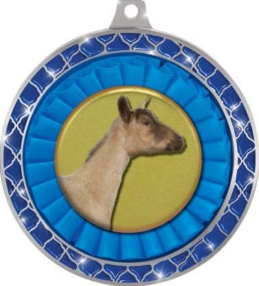 2.5" Dairy Goat Blue Trellis Medal Silver, Goat Prizes, Kids Goat Trophy Medal Awards