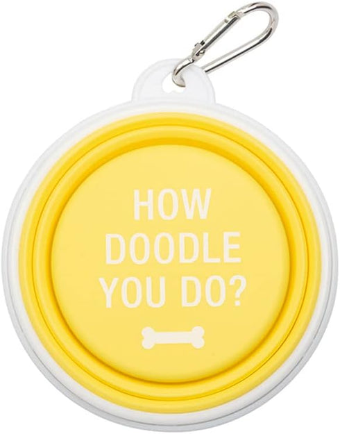 Pet 13.5-Ounce Collapsible Silicone Travel Dog Bowl with Carabiner, How Doodle You Do