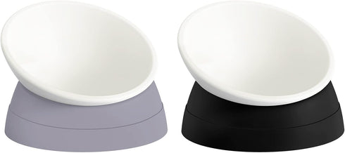 2Pcs Elevated Cat Food Bowl - Adjustable Anti-Slip Raised Dish for Indoor Cats - 17 Oz