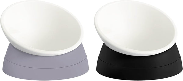 2Pcs Elevated Cat Food Bowl - Adjustable Anti-Slip Raised Dish for Indoor Cats - 17 Oz
