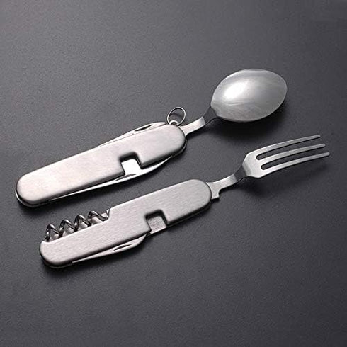 Multifunctional 6-in-1 Fork and Spoon Corkscrew Combination for Camping and Survival