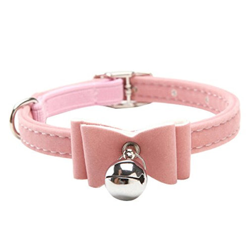 AKOAK Adjustable PU Leather Pet Dog Bowknot Lead with Bell Necklace, Pink