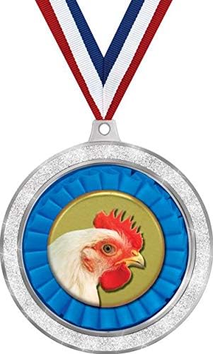 Chicken Medal, 2 1/2" Silver Glitter Chicken Medals, Great Chicken Awards Prime