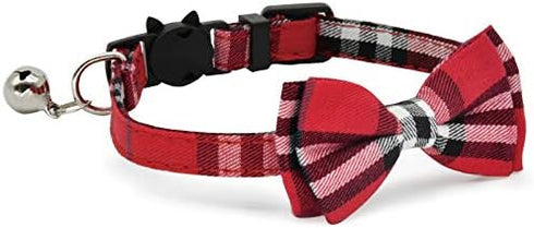 CHUKCHI 2 Pack Cat Collar Breakaway, Adjustable 7.8-10.5 Inch with Cute Bow Tie and Bell (Red+Pink)