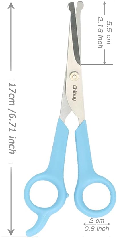 Chibuy Professional Pet Grooming Scissors - Blue Stainless Steel Dog Eye Cutter for Dogs and Cats, Size 6.70"