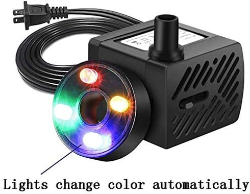 Submersible Water Pump with LED Light for Indoor Tabletop Fountains, Aquarium Fish Tank (180L/H 3W)