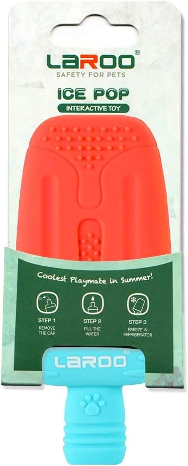 LaRoo Frozen Dog Toys for Summer Cooling, Upgraded Teething Chew Toy (Ice Pop Shape-Red), Prevention of Heat Stroke