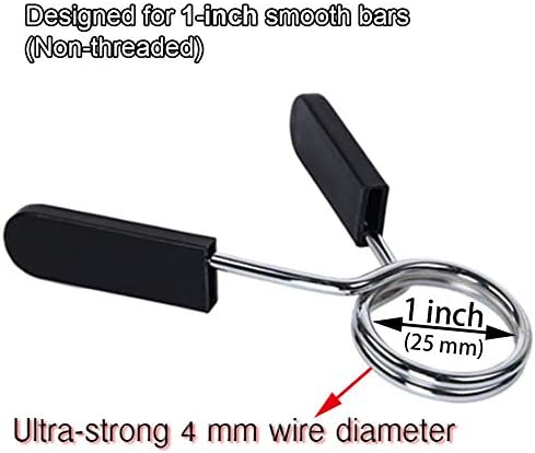 Spring Clip Collars, 1 inch (25 mm), for Smooth Dumbbell Handle or Standard Weightlifting Barbell, Pack of 4