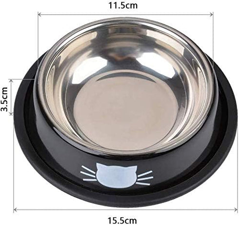 3 PCS SUOXU Stainless Steel Cat Bowls, Non-Skid Base Leak-Proof Feeding Bowls with Cute Cats Painted