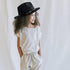 Girls Classic Felt Fedora Hat, Wide Brim Belt-Buckle Panama Hat for Kids 7-15 Years