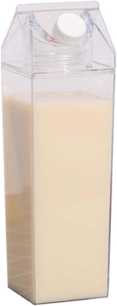 Peosaard 1000ml Milk Carton Water Bottle, Clear Square Milk Bottle, Plastic Clear Water Bottle Leak-Proof Milk Carton