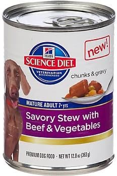 Hill's Science Diet 12.8 oz., 12 Savory Stew with Beef & Vegetables Mature Adult Canned Dog Food, Case