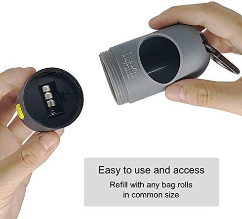 Dog Poop Bag Dispenser with Built-in LED Flashlight and Metal Clip for Leash, Pet Waste Bag Holder, Dog Walking