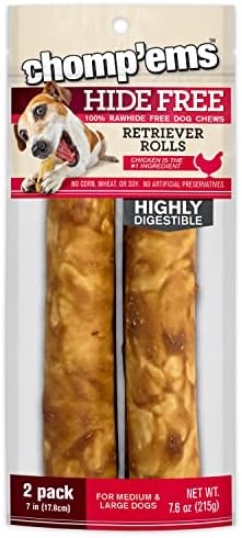 CHOMP 'EMS Chicken Hide Free Dog Chews, Rawhide Free, No Hide Alternative Chew Treat, 7", 2 Count