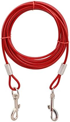 Stainless Steel Pet Dog Tie Out Cable - Double Head Leash for Medium Large Dogs (5m/16Ft, Red)