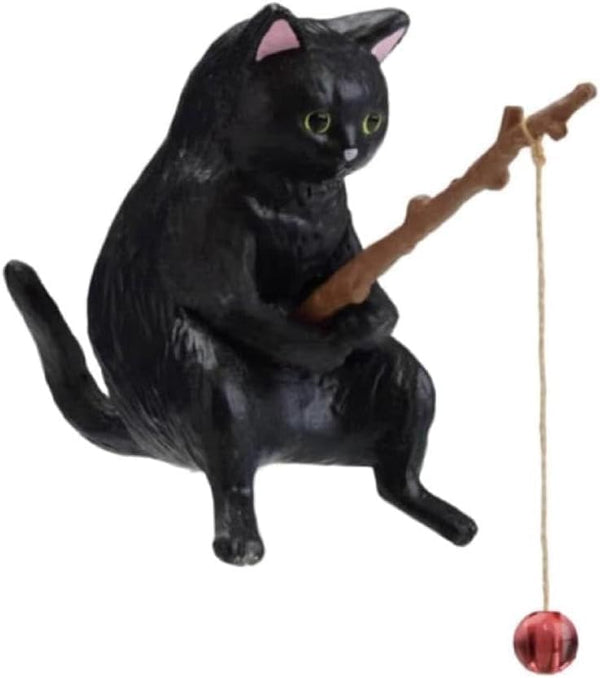 Black Cartoon Fishing Cat Ornaments for Fish Tank Landscaping, Aquarium Accessories, Home Office Decorations, Thematic