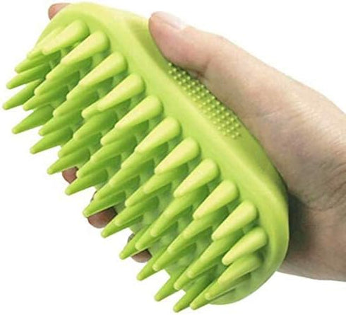 Pet Silicone Shampoo Brush for Long & Short Hair Dogs and Cats, Shower Wash Curry Brush (Green)