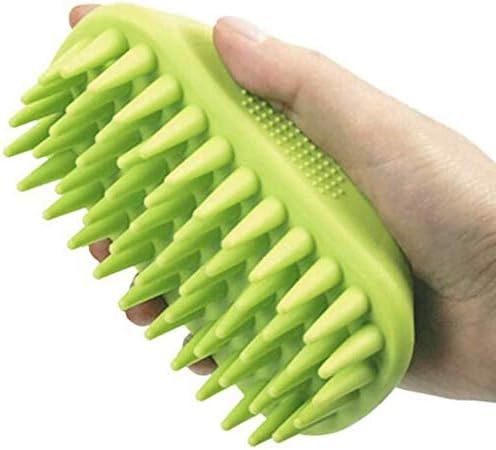 Pet Silicone Shampoo Brush for Long & Short Hair Dogs and Cats, Shower Wash Curry Brush (Green)