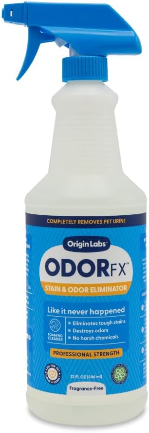 OdorFx Pet Stain and Odor Remover, Fragrance Free Cleaner Solution for Rugs, Upholstery, 32 Fl Oz
