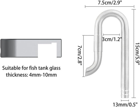 MiOYOOW Aquarium Inflow Outflow Pipe, 304 Stainless Steel Inflow Outflow Lily Water Pipe with Aluminum Alloy Fixing Clamp for Fish Tank Aquarium (12/16MM)