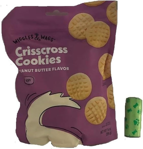 Wiggles & Wags Crisscross Cookies Peanut Butter Flavor Dog Treats Crunchy. 1-14oz (396 g) Bag/Plus