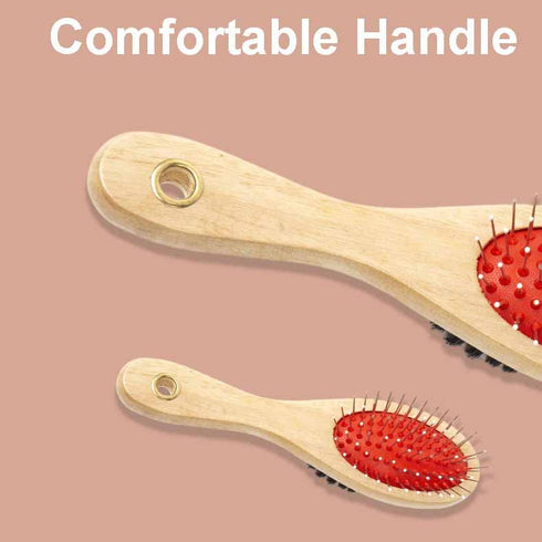 Wooden Dog Brush Double Sided, Pet Hair Grooming Brush for Dogs & Cats, Pin and Bristle Soft Brush for Cleaning