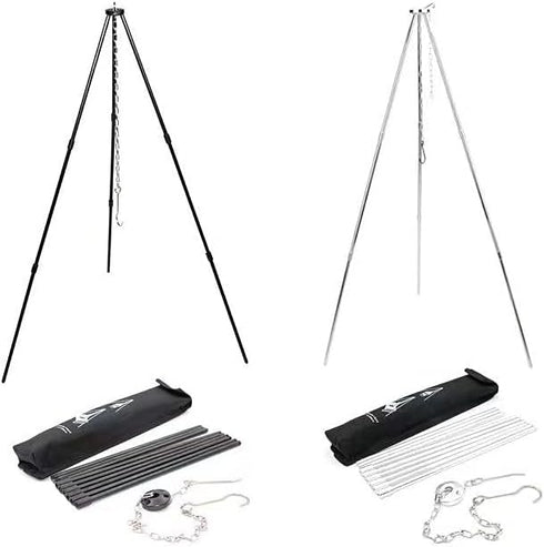 Yahpetes 31.5" Camping Tripod, 3 Sections Aluminum Telescopic Campfire Tripod for Outdoor Cooking