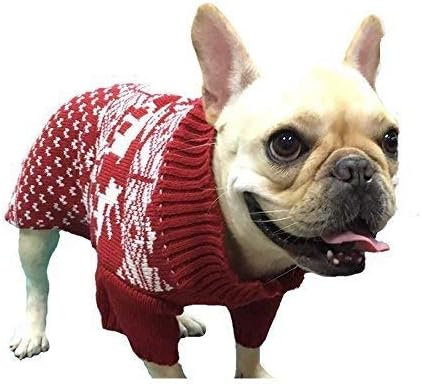 Red Christmas Dog Sweater, Reindeer Holiday Festive Xmas Sweater for Large Dogs, Back 20" Girth 22-26" (XL)