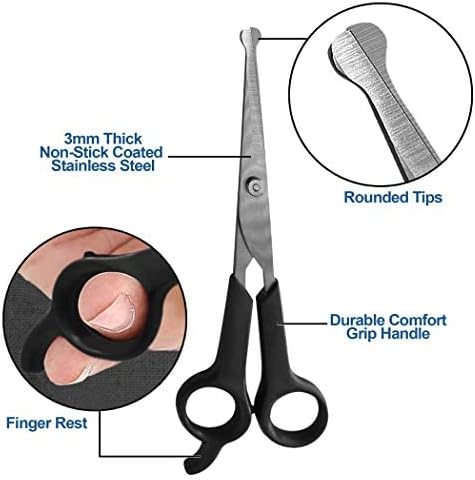 Dog Grooming Scissors, 2 Pack, Stainless Steel Pet Scissors for Facial Hair and Body Fur with Safety Rounded Tips