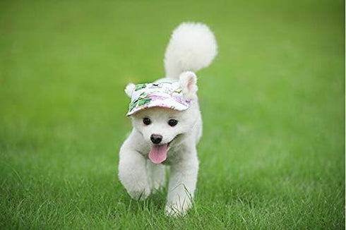 Dog Hat, Sunscreen Baseball Cap with Ear Holes, Adjustable Hat for Small and Medium Dogs, Flower, XL