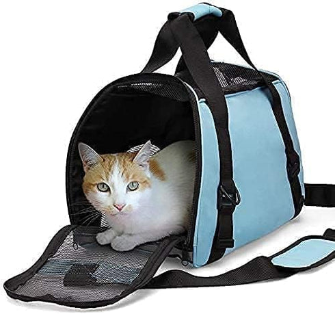 Soft-Sided Cat Carrier, Portable Foldable Pet Travel Carrier for Cats and Dogs, Airline Approved, Small Blue