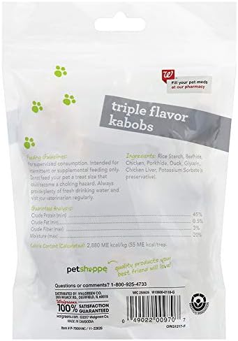 PetShoppe Triple Protein Flavored Rawhide Kabobs Treat for Dogs - Real Chicken, Duck and Liver. (10 Pack)