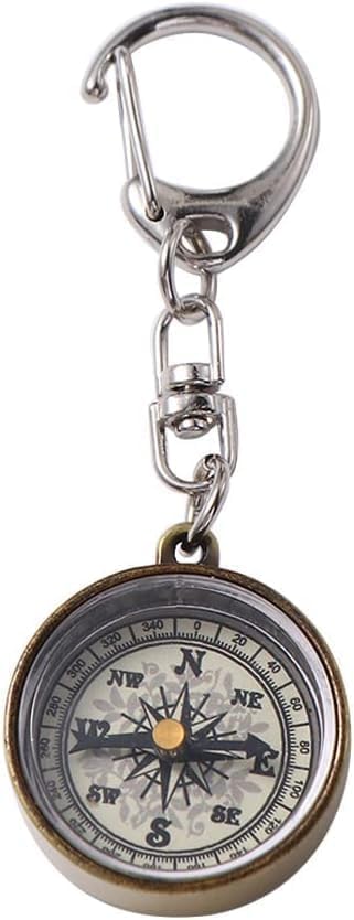 SelHeng 2Pcs Gold Vintage Zinc Alloy Metal Compass with Chain, Key Ring Camping