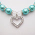 Engraved Crystal Heart Dog Necklace Jewelry - Bling Pearls Rhinestones Charm for Small Dogs, Blue