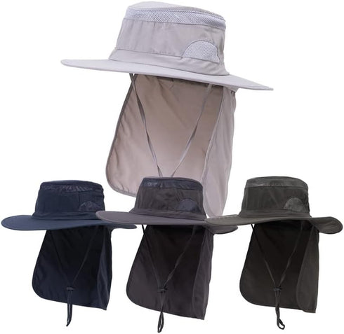 UV 50+ Sun Protection Hat for Men & Women, Wide Brim Bucket Hat for Outdoor Sports, Fishing Hat with Neck Flap