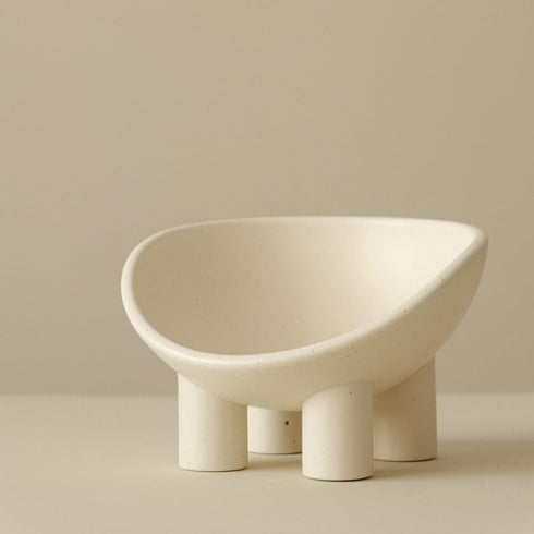 Four-Legs Ceramic Cat Bowl, Chubby Cute Pet Bowls, Matte Crème