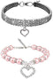 Rhinestones Dog Collar and Pearl Necklace Set, Adjustable Bling Crystal Dog Collar for Small Girls Cats, Puppy