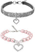 Rhinestones Dog Collar and Pearl Necklace Set, Adjustable Bling Crystal Dog Collar for Small Girls Cats, Puppy